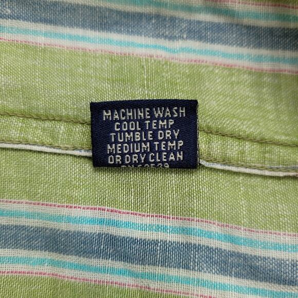 McKenzie Tribe Green Striped Linen Blend Flip Cuff Shirt size Medium - Picture 9 of 11